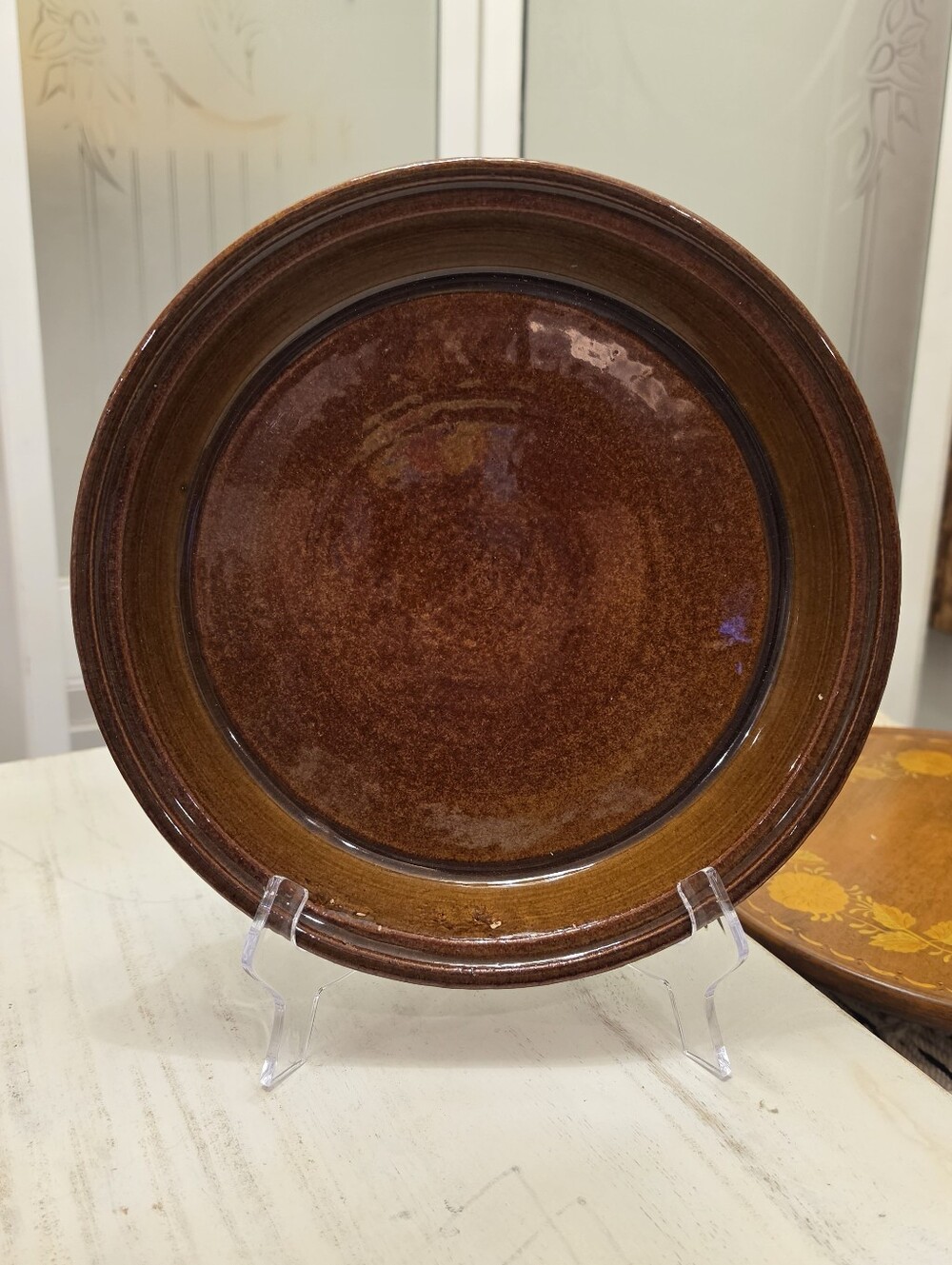 Vtg MCM Brown Betty Ceramic Pie Pan Deep Casserole Dish 10" Oven Proof USA